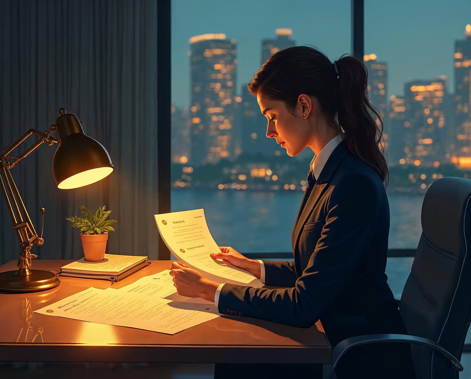 Illustration éditoriale d'une femme relisant la trame de son CV pour le secteur du Luxe